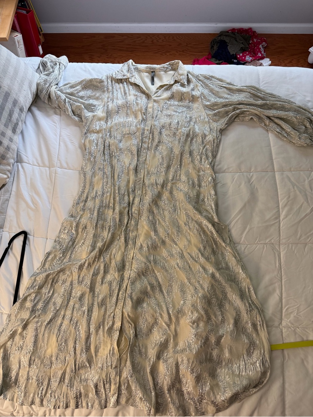 Anthropologie Cream Dress with Silver Metallic Sheen